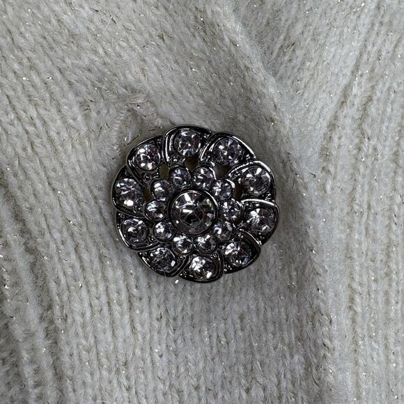 TALBOTS Cardigan Sweater Shimmer Glitter Wool Blend Ivory Neutral Size M - Picture 4 of 7